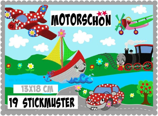 ♥MOTORSCHöN♥ Stickdatei SWEET Fahrzeuge 13x18cm