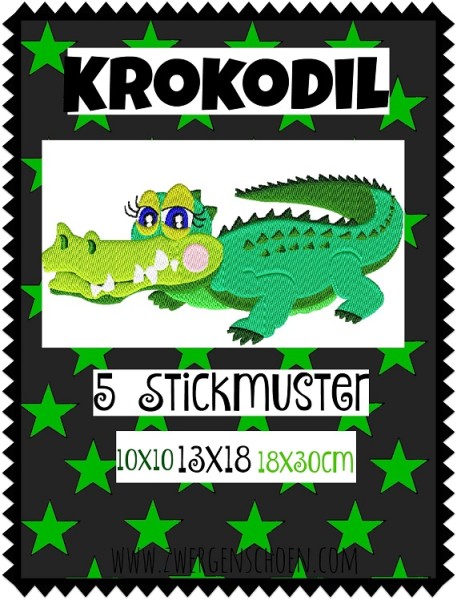 ♥KROKODIL♥ Stickmuster Einzelmotiv SAFARI Afrika 10x10 13x18 18x30cm