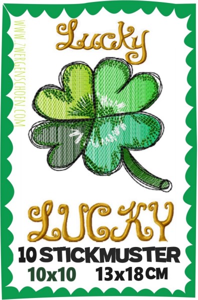 ♥KRITZEL KLEE♥ 1€-SPARbie Stickmuster LUCKY 10x10 13x18cm