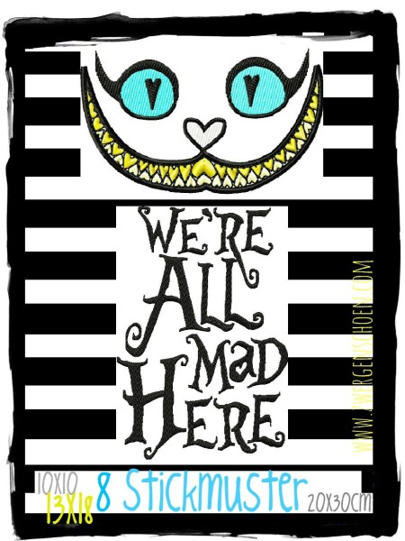 ♥ALLY`s GRINSEKATZE♥ Stickmuster inkl. MAD Schrift 10x10 13x18 20x30cm