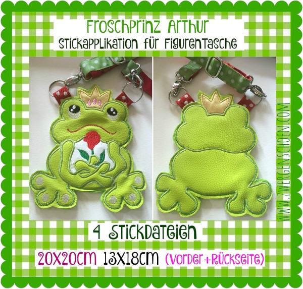 ♥FROSCHPRINZ Arthur♥ Stickdatei für TASCHEN usw. 20x20cm (13x18cm) SPEZIAL