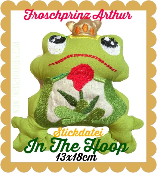 ♥FROSCHprinz ARTHUR♥ ITH Stickmuster 13x18cm IN THE HOOP