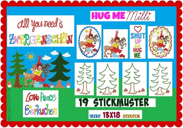 ♥HUG me MILLI♥ Stickmuster 13x18 18x30 20x30cm