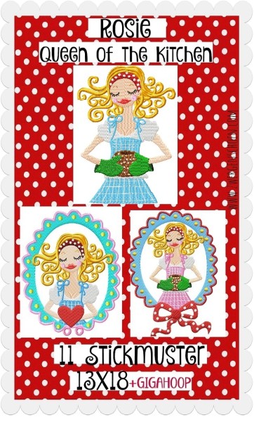 ♥QUEEN OF THE KITCHEN♥ Stickdatei ROSIE 13x18cm plus BONUS 16x26 20x26 20x30cm