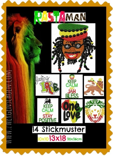 ♥RASTAman♥ Stickmuster REGGAE 10x10 13x18 20x26cm