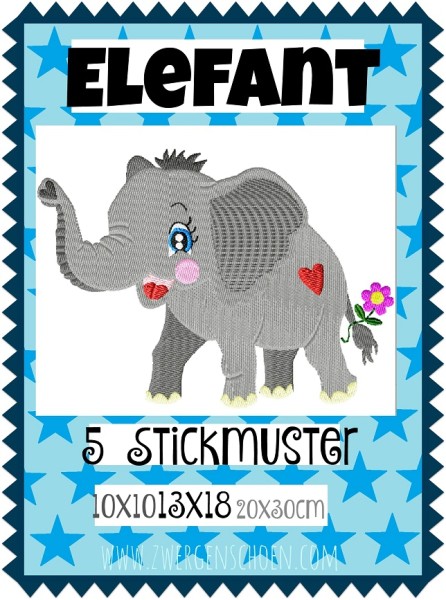 ♥ELEFANT♥ Stickmuster Einzelmotiv SAFARI Afrika 10x10 13x18 20x30cm