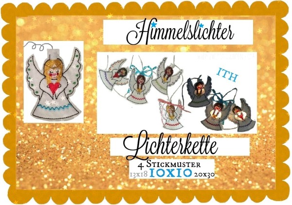 ♥LICHTERKETTE♥ Stickdatei HIMMELsLICHTER Engel ITH 10x10cm