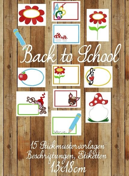 ♥BACK to SCHOOL♥ Stickmuster ETIKETTEN Label 13x18cm