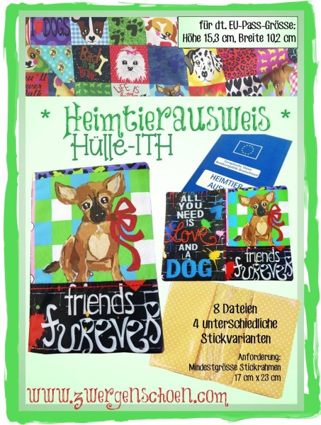 ♥EU-Heimtierausweis-HÜLLE♥ Stickmuster ITH Heftumschlag 20x26 18x30cm