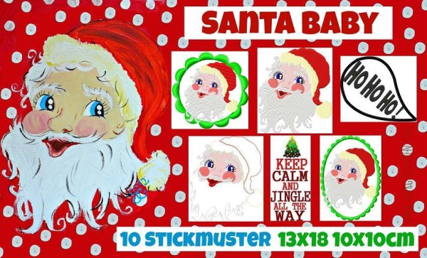 ♥SANTA BABY♥ Stickmuster XMAS Weihnachtsmann 10x10 13x18cm