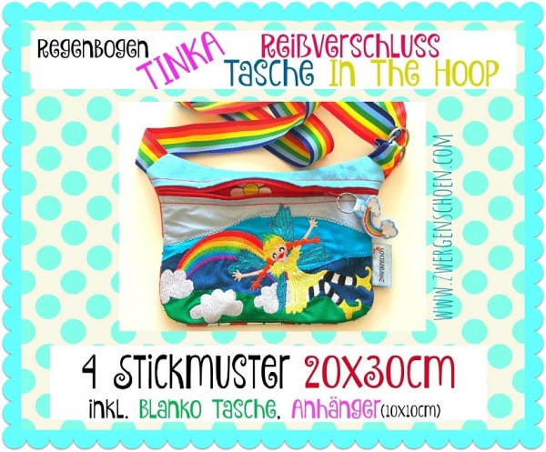 ♥REGENBOGEN♥ Tinka FEE Stickdatei RV-TASCHE InTheHOOP 20x30cm plus ANHÄNGER Spezial