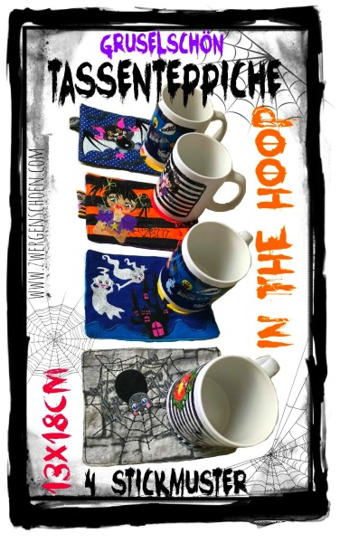 ♥GRUSELschön♥ Tassenteppiche MUG RUG Stickdatei-SET 13x18cm ITH