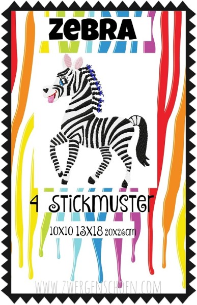 ♥ZEBRA♥ Stickmuster Einzelmotiv SAFARI Afrika 10x10 13x18 20x26cm