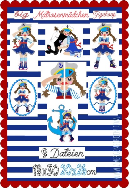 ♥MATROSENmädchen♥ Stickmuster MATROSEN Sailor GIRLS GigaHOOP 18x30 20x26cm