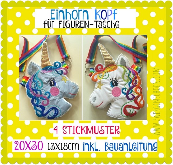 ♥EINHORN KOPF♥ Stickdatei für TASCHEN usw. 20x30 (13x18cm) SPEZIAL