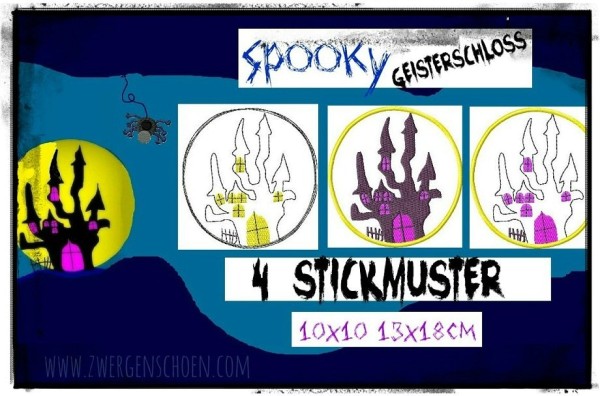 ♥SPOOKY SCHLOSS♥ Spukschloss STICKMUSTER 10x10 13x18cm