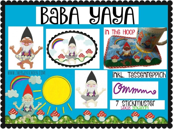 ♥BABA YAYA♥ Stickmuster ZWERG Guru GNOME (inkl. Tassenteppich) 10x10 13x18 20x30cm