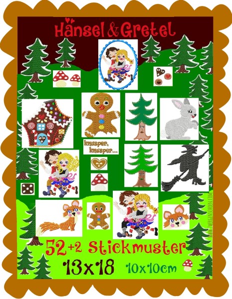 ♥HaeNSEL und GRETEL♥ Stickmuster 10x10 13x18cm PLUS Bonus 20x30cm