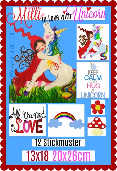 ♥MILLI in LOVE with UNICORN♥ Stickmuster 13x18 20x26cm