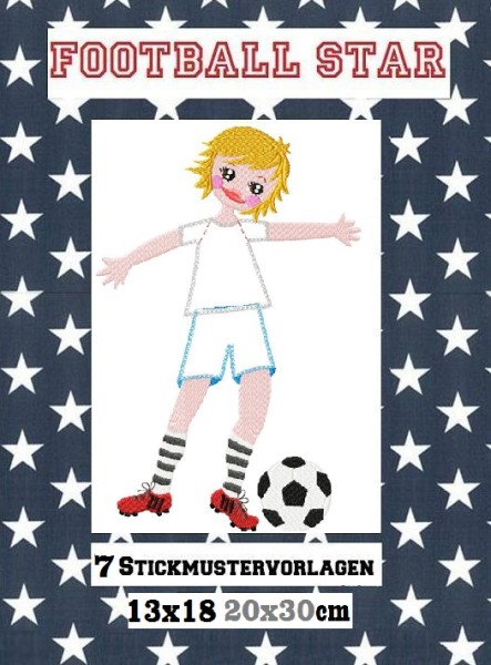 ♥FOOTBALLSTAR♥ Stickdatei FUßBALL 13x18cm 20x30cm