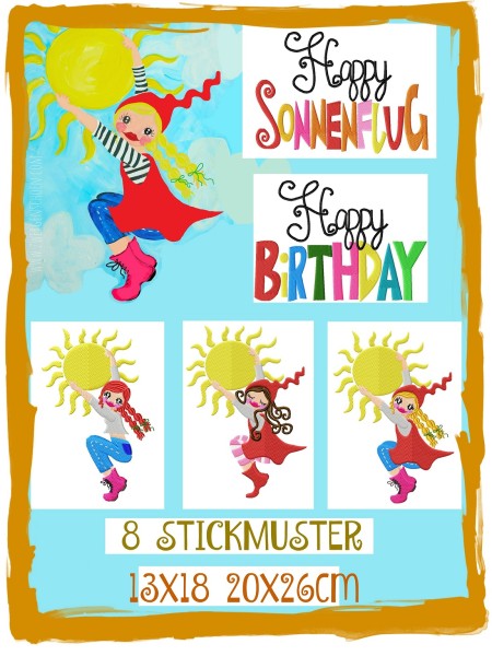 ♥SONNENFLUG♥ Stickmuster GEBURTSTAG Milli 13x18 20x26cm