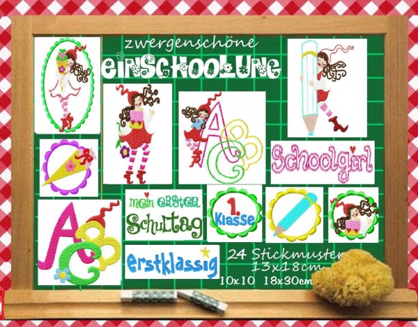 ♥einSCHOOLung♥ Stickmuster SCHULE Milli 10x10 13x18 18x30cm