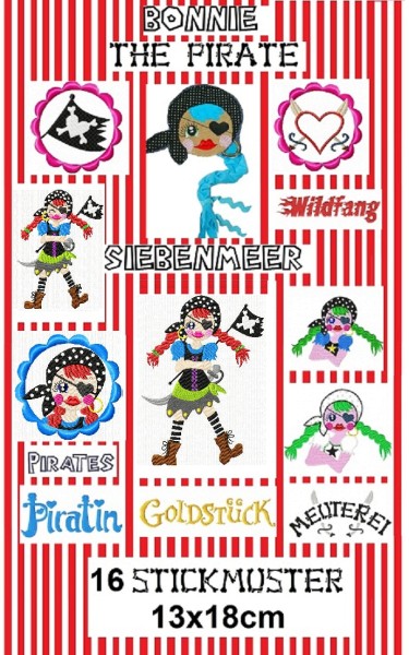 ♥BONNIE the PIRATE Siebenmeer♥ Stickdatei inkl. GIGA HOOP