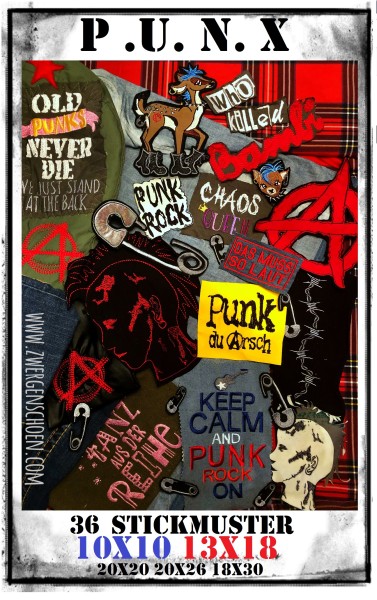 ♥PUNX♥ Stickmuster PUNKS XXL 10x10 13x18 20x20 20x26 18x30cm