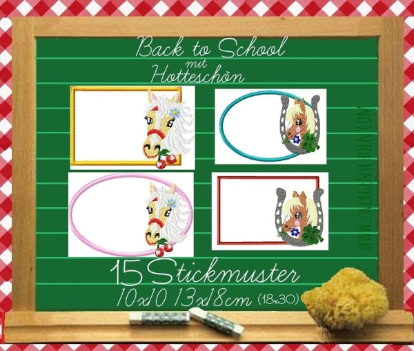 ♥HOTTEschön ETIKETTEN♥ Stickmuster SET Schule Büro LABELz 10x10 13x18cm