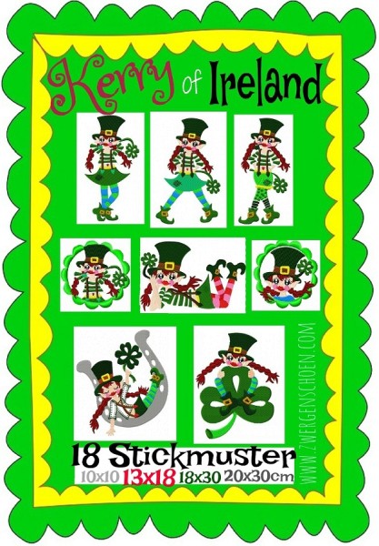 ♥KERRY of IRELAND♥ Stickmuster LEPRECHAUN 10x10 13x18 +GIGAhoop