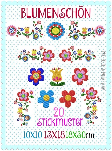 ♥BLUMENSCHÖN♥ Stickdatei BLUMEN Flower Power 10x10 13x18 20x30cm