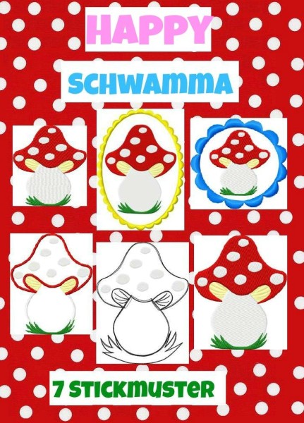 ♥Happy SCHWAMMA♥ Stickmuster FLIEGENPILZ 10x10 14x14 13x18cm