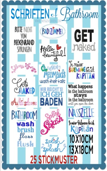 ♥SCHRIFTEN of BATHROOM♥ Stickmuster BADEZIMMER Statements 10x10 13x18cm