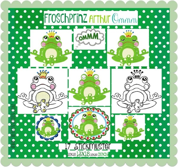 ♥FROSCHprinz ARTHUR Ommm♥ Stickmuster YOGA Frosch 10x10 13x18 20x26cm