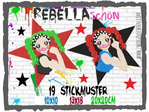 ♥REBELLAschön♥ Stickmuster GIRL POWER 10x10 13x18 20x20cm