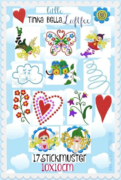 ♥little TINKA BELLA Luftfee♥ Stickmuster FEEN Elfen SCHMETTERLING 10x10cm