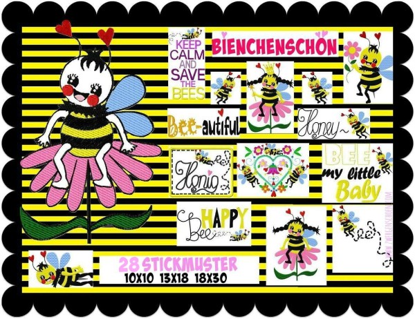 ♥BieNCHENSCHöN♥ Stickdatei BIENEN Queen of BEES 10x10 13x18 18x30cm