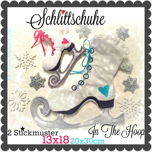 ♥SCHLITTSCHUHE♥ Stickmuster ITH 13x18 20x30cm