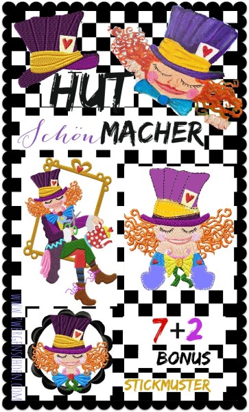 ♥HUTschönMACHER♥ Stickmuster MAD HATTER 10x10 13x18 +BONUS (GigaHOOP)