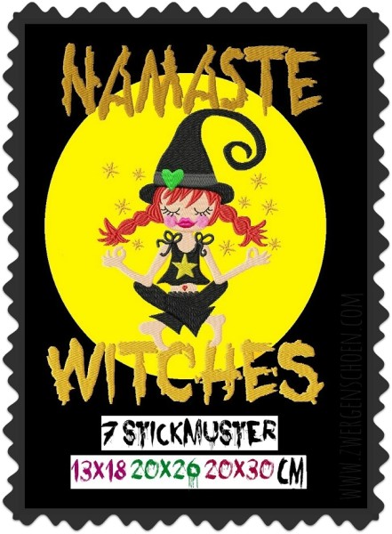 ♥NAMASTE WITCHES♥ Stickmuster HEXE Yoga 13x18 20x26 20x30cm