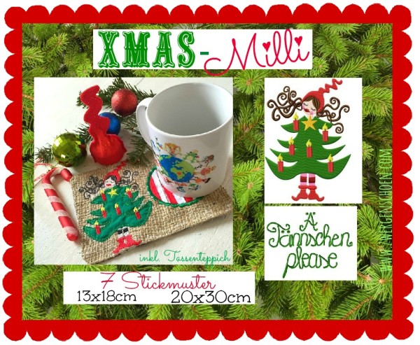 ♥Xmas MILLI♥ Stickdatei WEIHNACHTEN inkl. TASSENTEPPICH 13x18 20x30cm